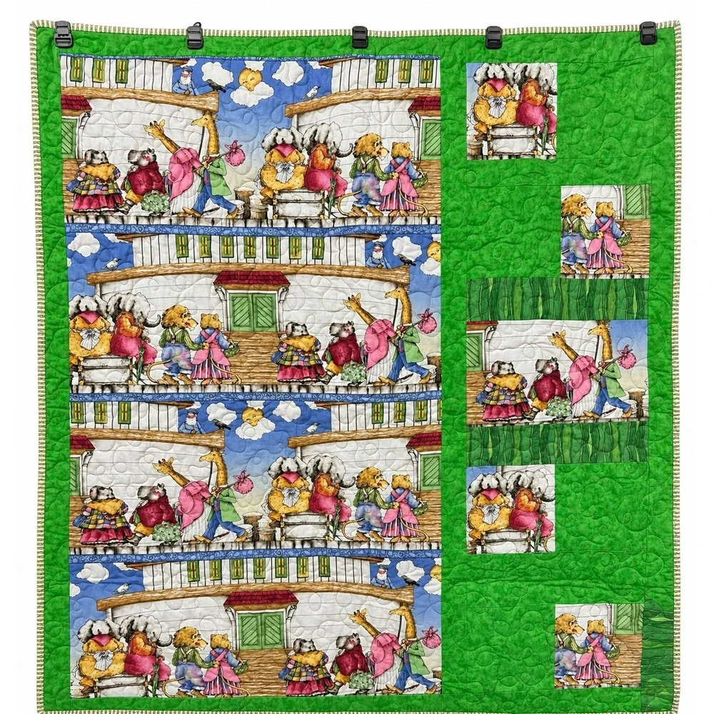 Noahs Ark Animal Quilt 40x42 Whimsical Nursery Lap Throw‎ Green Patch